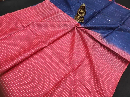 Soft Kota Dual Shade Saree with Steple Stripes & Sequin Pallu